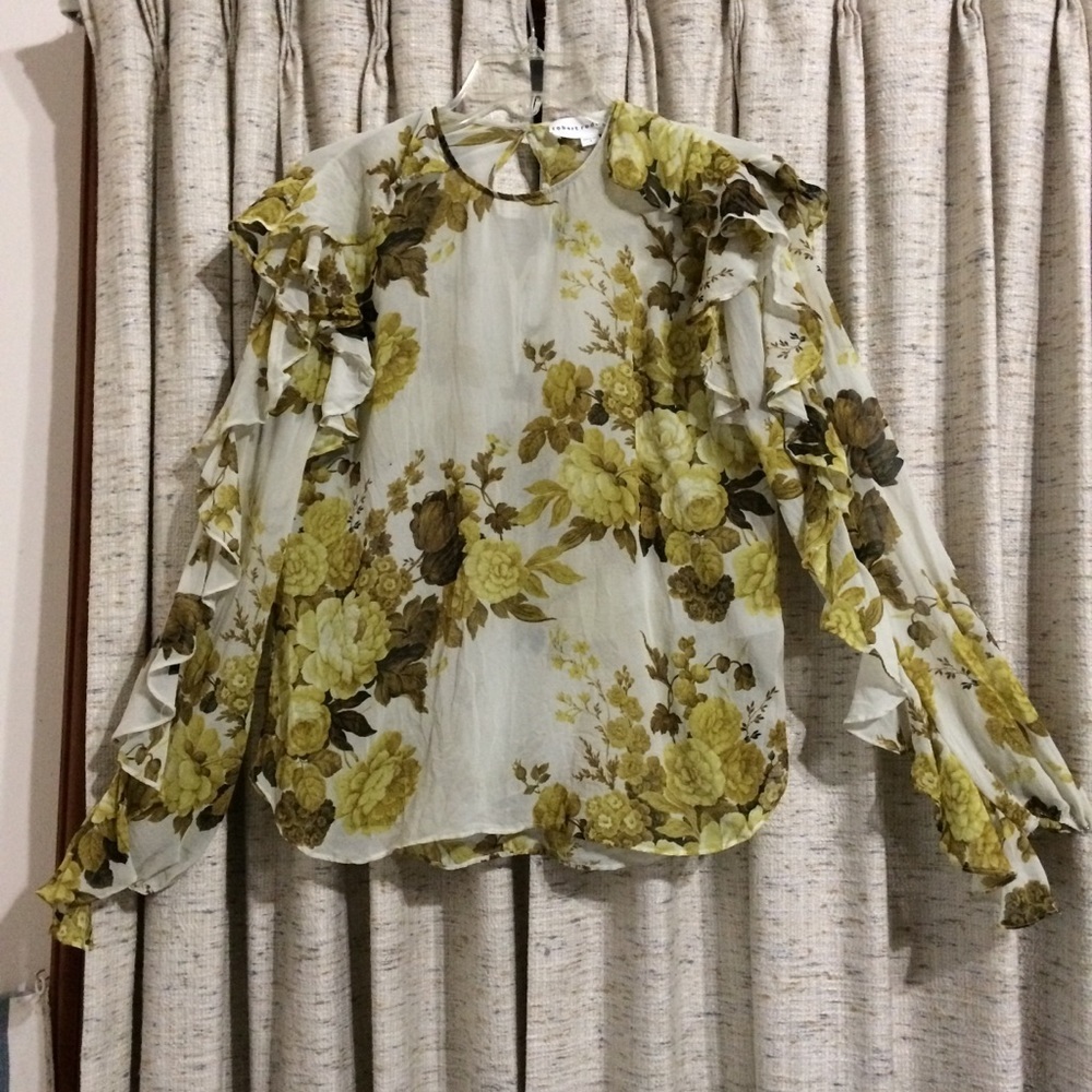 Robert Rodriguez Silk Floral Ruffle Blouse